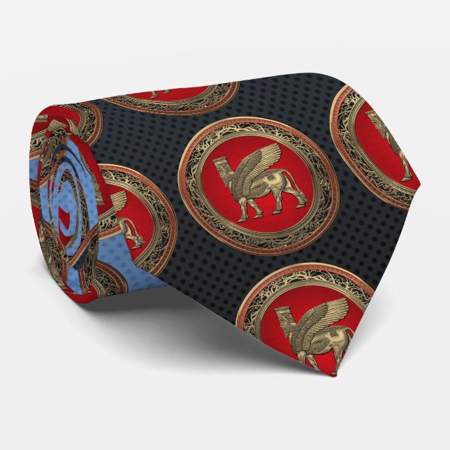 [700] Assyrian Winged Bull - Gold Lamassu Tie (Rolled)