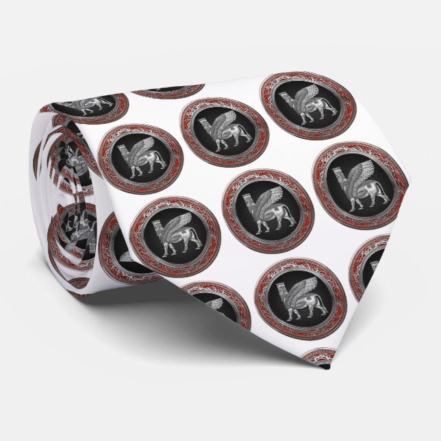 [700] Assyrian Winged Bull - Silver Lamassu Tie (Rolled)