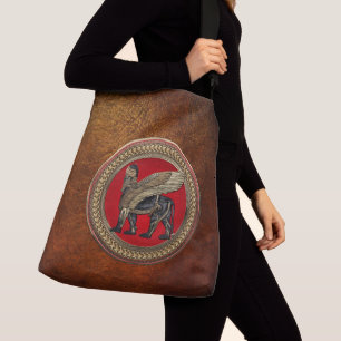 [700] Assyrian Winged Lion: Gold & Black Lamassu Crossbody Bag