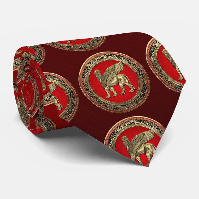 [700] Assyrian Winged Lion - Gold Lamassu Tie (Rolled)