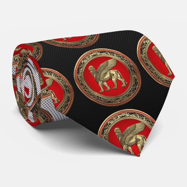 [700] Assyrian Winged Lion - Gold Lamassu Tie (Rolled)