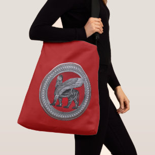 [700] Assyrian Winged Lion: Silver & Black Lamassu Crossbody Bag