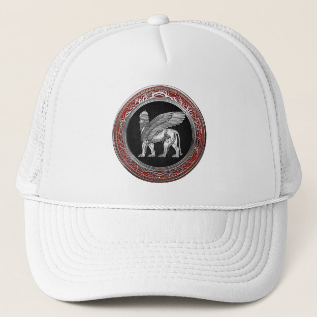 [700] Assyrian Winged Lion - Silver Lamassu Trucker Hat (Front)