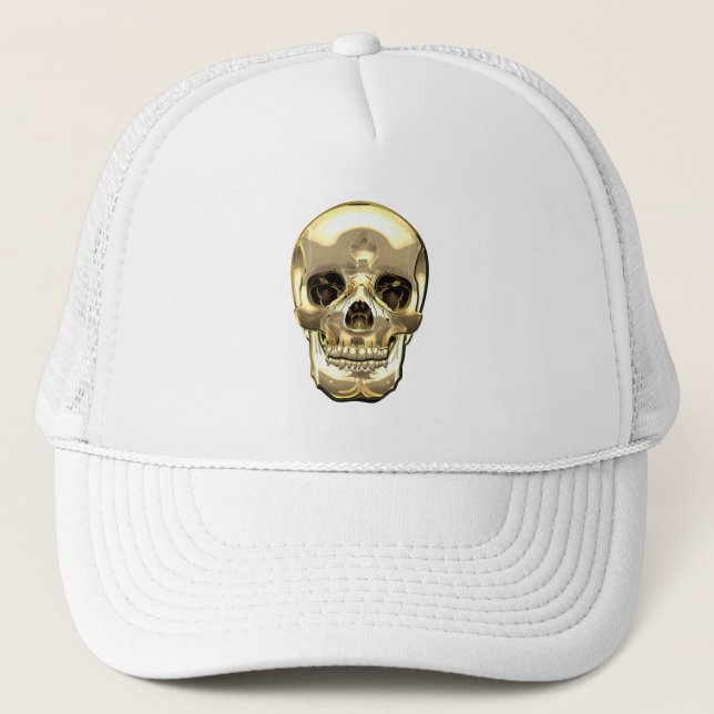 [700] Golden Human Skull Trucker Hat (Front)