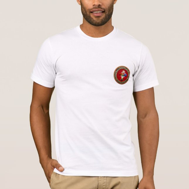 [700] Rosy Cross (Rose Croix) on Red & Gold T-Shirt (Front)