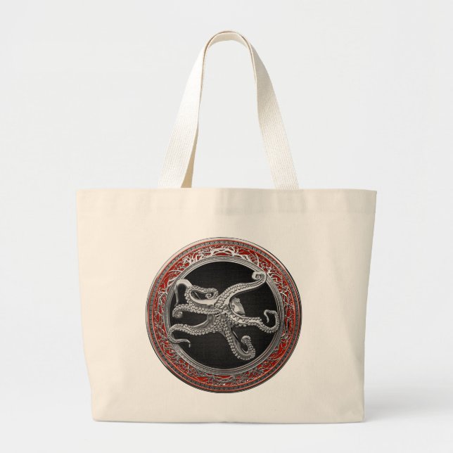 [700] Sacred Silver Octopus in Defensive Posture Large Tote Bag (Front)