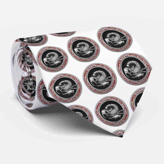 [700] Sacred Silver Scorpion on Black Tie (Rolled)