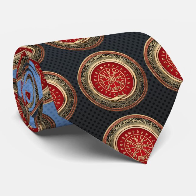 [700] Vegvisir - Viking Gold Magic Runic Compass Tie (Rolled)