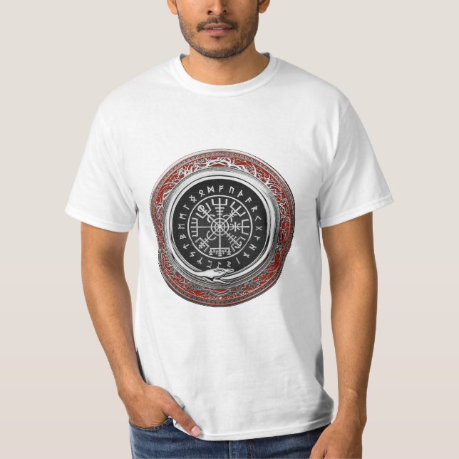 [700] Vegvisir - Viking Silver Magic Runic Compass T-Shirt (Front)