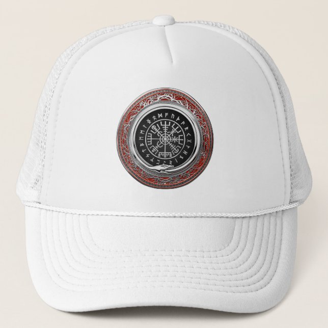 [700] Vegvisir - Viking Silver Magic Runic Compass Trucker Hat (Front)