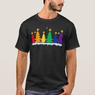 702p LGBT Flag Christmas Tree Merry Xmas Gay LGBT  T-Shirt