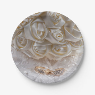 7060-Bridal Bouquet with Wedding Rings Paper Plate