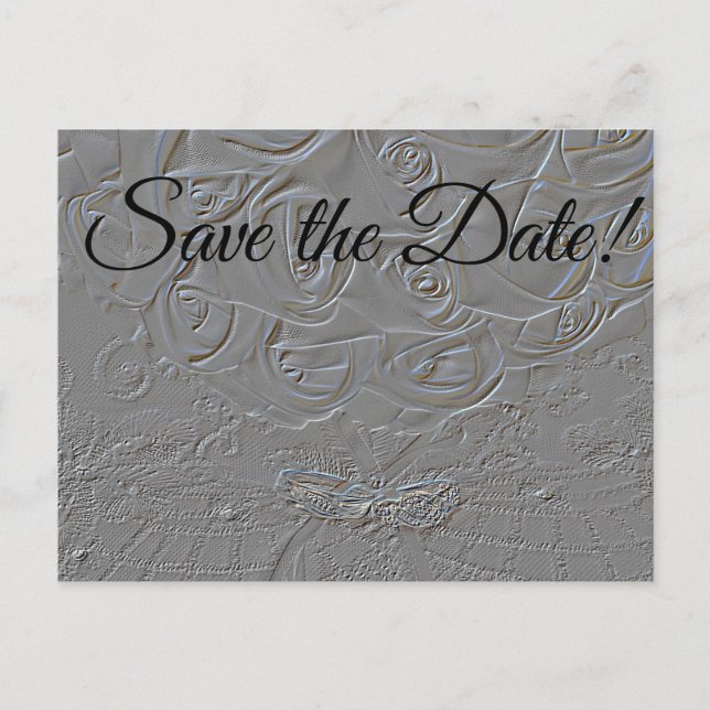 7060-E-Embossed Bouquet & Rings Invitation Postcard (Front)