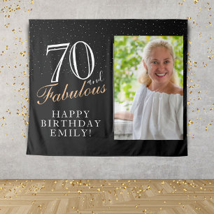 70 and Fabulous Black 70th Birthday Photo Backdrop Tapestry