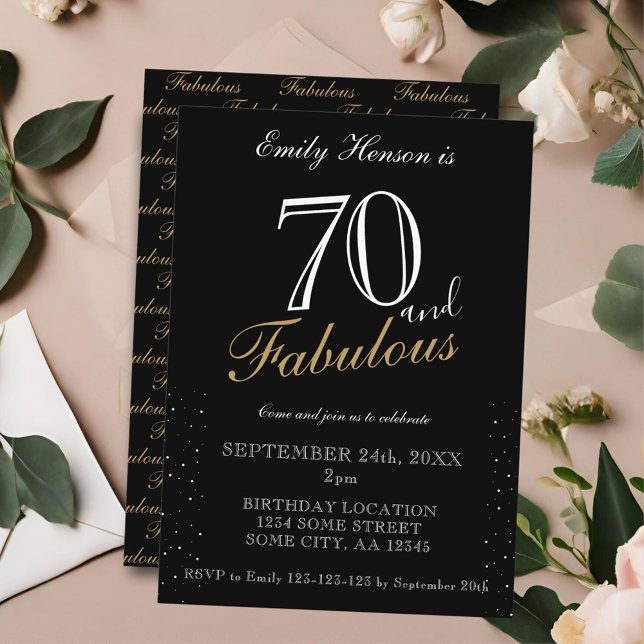 70 and Fabulous Black Elegant Script Birthday  Invitation (Creator Uploaded)