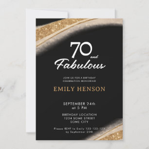70 and Fabulous Black Gold Birthday Invitation