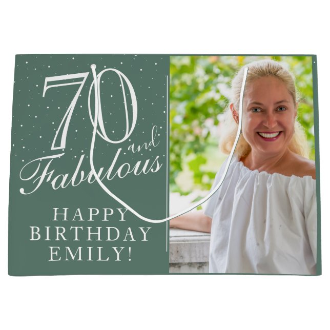 70 and Fabulous Elegant 70th Birthday Photo Large Gift Bag (Front)