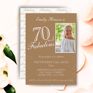 70 and Fabulous Elegant Beige Photo Birthday  Invitation