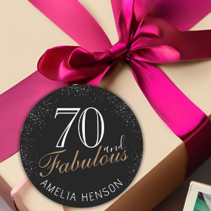 70 and Fabulous Elegant Black 70th Birthday Classic Round Sticker