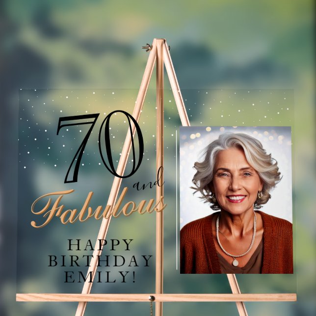 70 and Fabulous Elegant Black 70th Birthday Photo Acrylic Sign (Neutral)