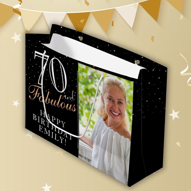 70 and Fabulous Elegant Black 70th Birthday Photo Large Gift Bag (Creator Uploaded)