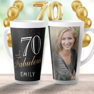 70 and Fabulous Elegant Black 70th Birthday Photo Latte Mug