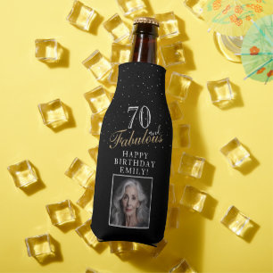 70 and Fabulous Elegant Black Photo 70th Birthday Bottle Cooler