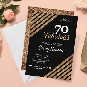 70 and Fabulous Elegant Gold Glitter 70th Birthday Invitation