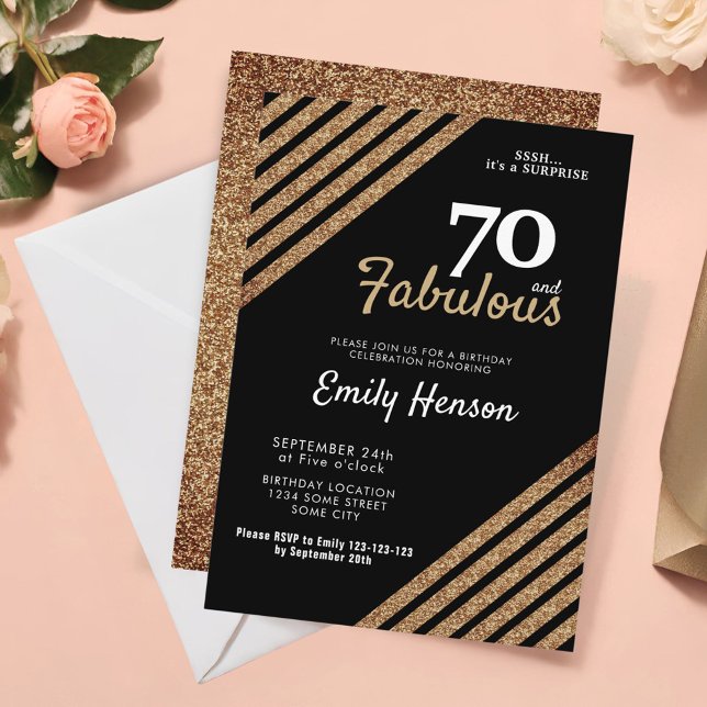 70 and Fabulous Elegant Gold Glitter 70th Birthday Invitation (Creator Uploaded)