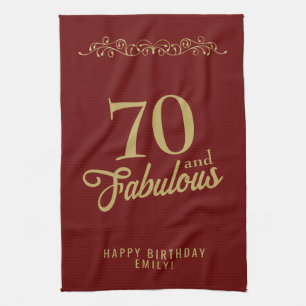 70 and Fabulous Elegant Ornament 70th Birthday Tea Towel