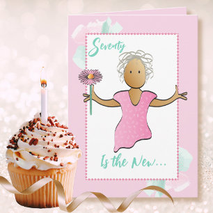 70 and Fabulous Female Cartoon Pink Birthday Card