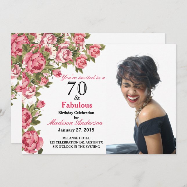 70 and Fabulous Floral | 70th Birthday Invitations (Front/Back)