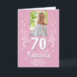 70 and Fabulous Foliage 70th Birthday Photo  Card<br><div class="desc">Pink 70 and Fabulous Foliage 70th Birthday Photo Card. 70 and fabulous text in trendy white script with a name and white foliage on a blush pink background. Personalize it with your photo,  your name and the age. Add your text inside the card or erase it.</div>