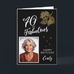 70 and Fabulous Foliage 70th Birthday Photo Card<br><div class="desc">70 and Fabulous Foliage 70th Birthday Photo Card. Text "70 and fabulous",  "Happy birthday" in a trendy script. Add your name and photo. The card has a beautiful gold foliage on a black background.</div>