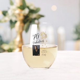 70 and Fabulous Foliage 70th Birthday Photo Stemless Wine Glass