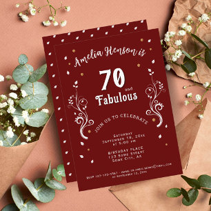 70 and Fabulous Foliage Red 70th Birthday Invitation