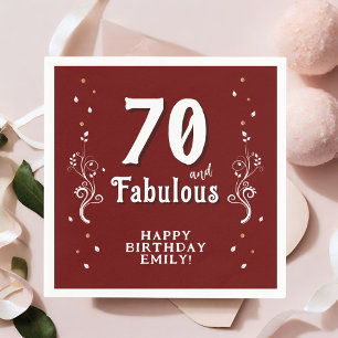 70 and Fabulous Foliage Red 70th Birthday Napkin