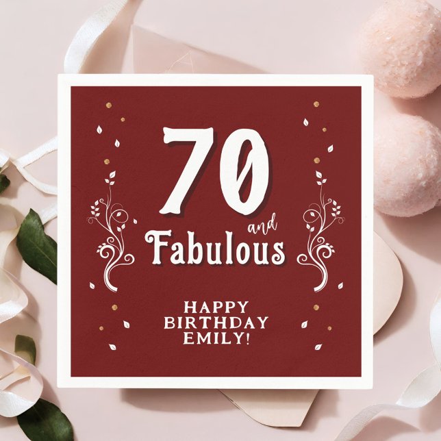 70 and Fabulous Foliage Red 70th Birthday Napkin (Creator Uploaded)
