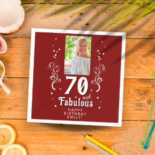 70 and Fabulous Foliage Red 70th Birthday Photo Napkin