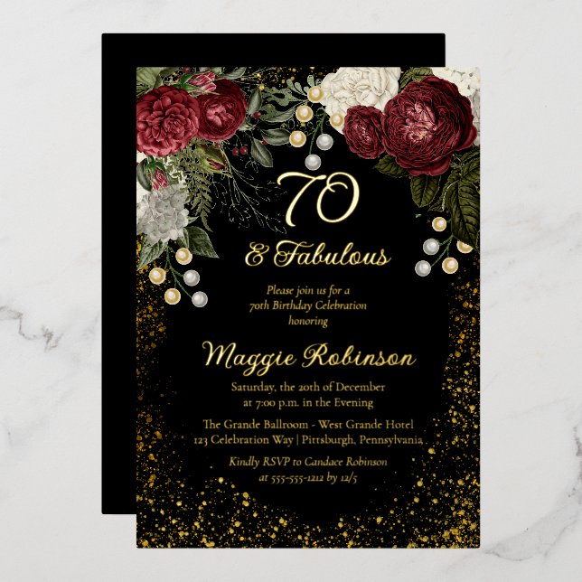 70 and Fabulous Glam Rose Floral Birthday Party (Front/Back)