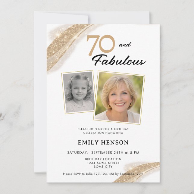 70 and Fabulous Gold 2 Photo Birthday Invitation (Front)