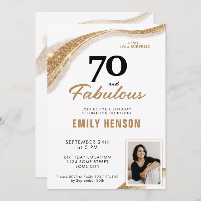 70 and Fabulous Gold 70th Birthday Invitation (Front/Back)