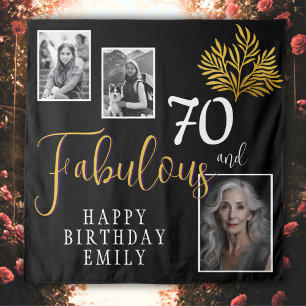 70 and Fabulous Gold Foliage 3 Photo Birthday  Tapestry