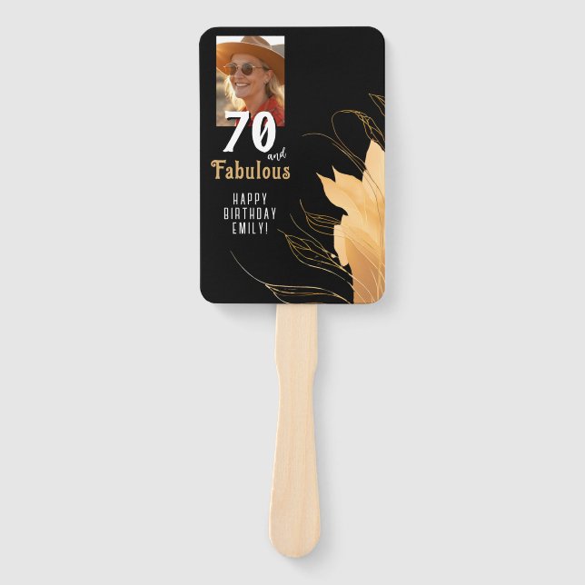 70 and Fabulous Gold Foliage 70th Birthday Photo Hand Fan (Front)
