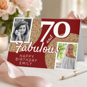 70 and Fabulous Gold Glitter 2 Photo 70th Birthday Card