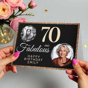 70 and Fabulous Gold Glitter 2 Photo 70th Birthday Card