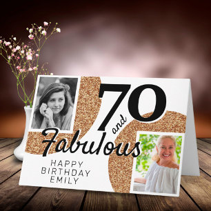 70 and Fabulous Gold Glitter 2 Photo 70th Birthday Card