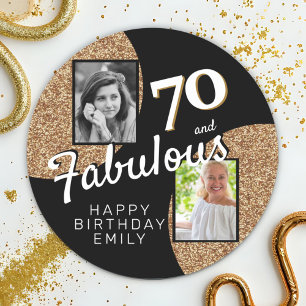 70 and Fabulous Gold Glitter 2 Photo 70th Birthday Classic Round Sticker