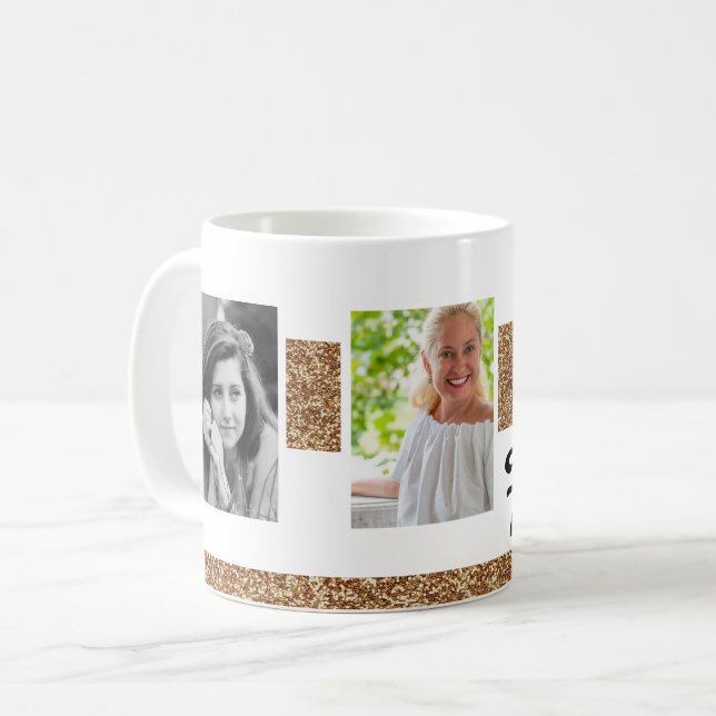70 and Fabulous Gold Glitter 2 Photo 70th Birthday Coffee Mug (Front Left)