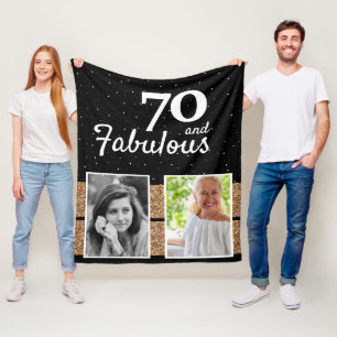 70 and Fabulous Gold Glitter 2 Photo 70th Birthday Fleece Blanket